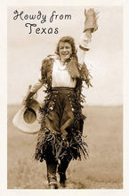 Load image into Gallery viewer, Postcard TX-637 Howdy from Texas, Waving Cowgirl