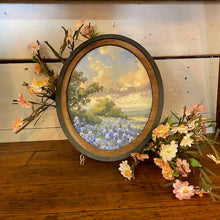 Load image into Gallery viewer, Bluebonnets Mountains Canvas Print framed in Oval Frame