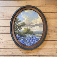 Load image into Gallery viewer, Bluebonnets Mountains Canvas Print framed in Oval Frame