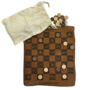 8-1/2" X 9-1/2" Civil War Checkers Set with Leather Board