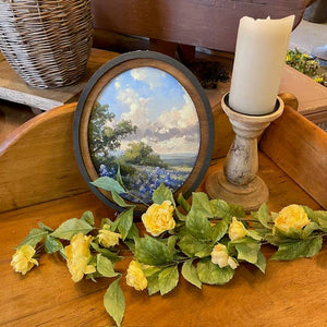 Bluebonnets Mountains Canvas Print framed in Oval Frame