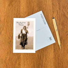 Load image into Gallery viewer, Postcard TX-637 Howdy from Texas, Waving Cowgirl

